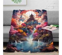 VWSXDCFVR 3D Printed Japanese temple Thermal Blanket Soft Cosy Bedding Warm Fantasy landscape art Blanket Compact Portable Non Pilling for Apartment Dwellers Renters Young Adults 40x50inch(100x130cm)