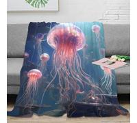VWSXDCFVR 3D Printed Jellyfish underwater Travel Blanket Microfiber Warm Bedding Soft marine life fantasy Cosy Throw Machine Washable for Students Campers Travellers Young Adults 50x60inch(127x152cm)