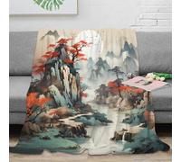 VWSXDCFVR 3D Printed mountain scene Bed Throw Microfiber Ultra Soft Warm Bedding Traditional Chinese Fluffy Blanket Breathable All Season for Couples Families Guests 80×90inch(200x230cm)