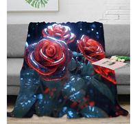 VWSXDCFVR 3D Printed Red roses glowing Fluffy Blanket Microfiber Ultra Soft Warm Bedding Fantasy floral art Blanket Machine Washable No Shedding for Office Workers Students Teens 50x60inch(127x152cm)