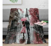 VWSXDCFVR 3D Printed Romantic Paris walk Nap Blanket Microfiber Ultra Soft Warm Bedding Artistic watercolor All Season Blanket for Christmas Thanksgiving Holiday Gifting 40x50inch(100x130cm)