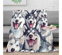 VWSXDCFVR 3D Printed Siberian Husky Home Blanket Microfiber Warm Cosy Bedding Soft Cartoon Illustration Lounge Throw Wrinkle Resistant Non Pilling for Men Women Kids Households 50x60inch(127x152cm)