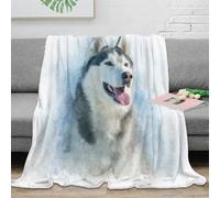 VWSXDCFVR 3D Printed Siberian Husky Lounge Throw Microfiber Warm Cosy Bedding Soft Artistic watercolor Living Room Throw Anti Static Fade Resistant for Kids Adults Families 40x50inch(100x130cm)