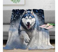 VWSXDCFVR 3D Printed Siberian Husky Warm Blanket Microfiber Warm Thermal Bedding Soft Wild Snowy Scene Travel Blanket Premium Gift for Holiday Celebrations Birthday Anniversary 60x80inch(150x200cm)