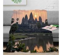 VWSXDCFVR 3D Printed Sunset temple view Cosy Throw Microfiber Ultra Soft Warm Bedding Ancient architecture Living Room Throw Heartfelt Gift for New Homeowners Housewarming Guests 80×90inch(200x230cm)