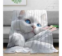 VWSXDCFVR 3D Printed White cat Sofa Throw Microfiber Warm Cosy Bedding Soft Cute animal illustration 1 Couch Blanket for Parents Grandparents Family Members 40x50inch(100x130cm)