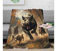 VWSXDCFVR 3D Printed Wild boar chase Couch Blanket Microfiber Soft Warm Bedding Cosy Forest hunting scene All Season Blanket Machine Washable No Shedding for Men Women Couples 50x60inch(127x152cm)