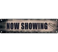 Vwurxau Now Showing Movie Theatre Sign home Theater Street retro Vintage Club Bar Poster Wall Art Decoration 4x16 inch Tin Sign
