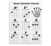 VWWJCCRO Basic Ukulele Chords Chart Educational Music Poster for Adults Learning to Play Uke Home School Wall Decor(Framed,08x12inch(20x30cm))
