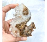 VWWJCCRO Beautiful Squirrel Crystal Clear Quartz Citrine Cluster Hand Carved Home Decor Gift