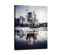 VWWJCCRO Cat And Lion Mindset is Everything - Inspirational Animal Quote Wall-Art, Motivational Canvas Print for Living Room, Bedroom, Office Decor (Framed,12x18inch(30x45cm))