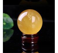 VWWJCCRO Citrine Crystal Ball with Wooden Stand,Yellow Calcite Quartz Sphere, Scrying for Home Table Glass Decorative Balls,50mm/1.96in