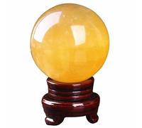VWWJCCRO Citrine Quartz Crystal Sphere with Wooden Stand, Yellow Calcite Ball Scrying for Home Table Glass Orb Decorative Balls,180mm/7.1in
