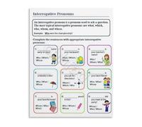VWWJCCRO English Educational Poster Interrogative Pronouns Grammar Chart Quick Reference Guide Wall-Art Decor(Framed,12x18inch(30x45cm))