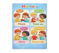 VWWJCCRO Etiquette Learning Poster Manners Chart for Behavior Home School Classroom Wall-Art Decor(Unframed,12x18inch(30x45cm))