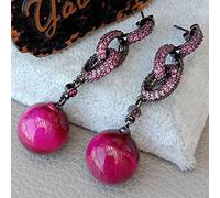 VWWJCCRO Fuchsia Cubic Zirconia Round Red Tiger's Eye Fuchsia Ring gunmetal color Stud Earrings cute Jewerly For Women