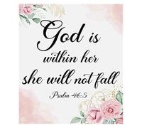 VWWJCCRO Inspirational Wall-Art for Women God is Within Her She Will Not Fall Christian Quote Canvas Print Psalm 46 Poster for Bedroom Office Decor(Framed,16x24inch(40x60cm))