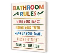 VWWJCCRO Motivational Bathroom Rules Wall-Art for Childrens Bathroom Decor Canvas Poster for Toilet Training Hygiene Habits(Framed,16x24inch(40x60cm))