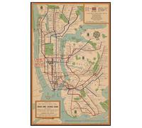 VWWJCCRO NYC Subway Retro Art Print - Vintage 1950s Transit Map Poster, Historic New York City Wall Decor for Home Office, Nostalgic Gift(Unframed,08x12inch(20x30cm))