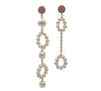 VWWJCCRO Office style Cultured White Near round Pearl Asymmetric Earrings Geometric Fashion Jewelry