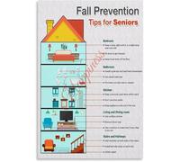 VWWJCCRO Stay Safe at Home Poster Fall Prevention Tips for Seniors Wall Hanging(Framed,08x12inch(20x30cm))