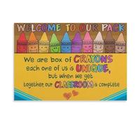 VWWJCCRO Welcome to Our Pack Inspirational Poster - We Are Like a Box of Crayons, Each One of Us is Unique, Motivational Wall Art for Classroom, Office, Bedroom(Framed,12x18inch(30x45cm))