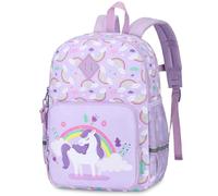 VX VONXURY Kids Backpack, 12.3L Lightweight Water-resistant Toddler Backpack for Girls Age 3-8, Cute Preschool School Bag with Chest Strap, Fits A4 Books (Purple Rainbow)