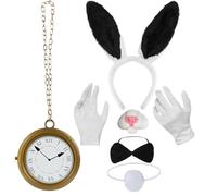 Vxcbad Bunny Costume Accessories Set - Rabbit Ears, Rabbit Tail, Rabbit Nose, Bowtie, Gloves, Clock Prop, for Women Men for Halloween Cosplay