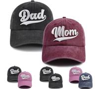Vxchkerm 2PCS Mom and Dad Hat,3D Embroidered Adjustable Cotton Baseball Caps Gift for Couples Parents, Black and Burgundy, One size