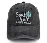 Vxchkerm Boat Hair Don't Care Hats for Men Women, Adjustable Embroidered Cotton Washed Distressed Denim Fishing Baseball Cap, Black, One size