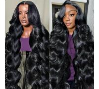 VXCVAE 30 Inch 13x6 Lace Front Wigs Human Hair 220 Density Body Wave HD Lace Front Wigs Human Hair Pre Plucked Natural Black Glueless Frontal Wigs for Women