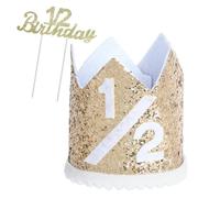 Vxcvzv 1/2 Birthday Hat Glitter Gold Crown for 6 Months Baby Birthday Party Half Birthday Decorations Photo Props with Elastic Band for Boys Girls