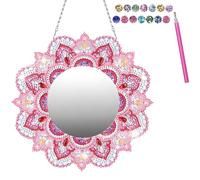 Vxcvzv 1 Pair Diamond Painting DIY Diamonds Paint Mirror Craft Set Mandala Cosmetic Mirrors Birthday Gift for Ladies Women (Pink)