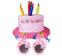 Vxcvzv 1 Set Happy Birthday Hat and Glasses Plush Hats Unisex Adult Size - Perfect as Party Favors Costume Accessories - Cake & 5 Multicolor Candles (Pink)