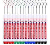 Vxcvzv 16Pcs Waterproof Deep Hole Marker Pens, Quick-drying 20mm Long Head Deep Hole Markers, Permanent Ink Carpenters Pen for Architect Builders Construction (Black Blue Red Green)