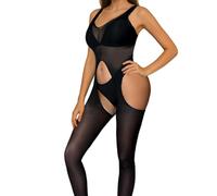 Vxcvzv 1PC Body Stockings for Women Sheer Open Back Crotchless Suspender Straps Sexy Lingerie Bedroom Nightwear Black