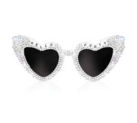 Vxcvzv 1Pcs 40th Birthday Glasses, HELLO FORTY Sunglasses Shiny Diamond Pearl Sunglasses birthday accessories for women White