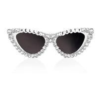 Vxcvzv 1Pcs 40th Birthday Glasses, HELLO FORTY Sunglasses Shiny Diamond Sunglasses Birthday Accessories for Women Birthday Photo Taking White