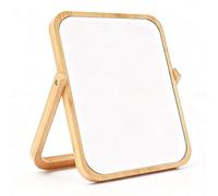 Vxcvzv 1Pcs Bamboo Vanity Mirror, Makeup Mirror with Natural Bamboo Stand, Portable Mirror with Adjustable Stand for Shaving Dressing Make up Table