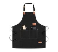 Vxcvzv 1PCS Black Chef Apron for Men Women Adjustable Waterproof Canvas with Pockets Cooking Pottery BBQ Gardening Salon Barista Work