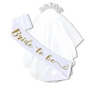 Vxcvzv 2 Pack White Pearl Bride Headband Veil and Bride To Be Sash,Sparkly Pearl Hen Party Accessories for Bachelorette Bridal Shower Hen Do Party Decorations