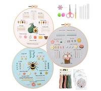 Vxcvzv 3 Embroidery Kit for Beginners, Embroidery Kits with Fabric with Prints, Needles, Threads, Hoop, Embroidery Starter Kit for Craft Enthusiasts