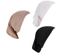 Vxcvzv 3PC Breathable Cotton Tube Hijab Undercap Skin-Friendly Material Headscarf Underscarf Cap Black White Khaki