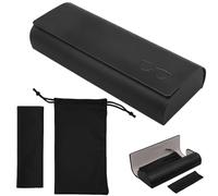 Vxcvzv 3Pcs Hard Shell Glasses Case Set, PU Leather Sunglasses Case with Cleaning Cloth and Bag, Protective Eyeglass Spectacle Cases for Women Men Travel Work Study (Black)
