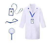 Vxcvzv 4Pcs Scientist Costume Kids Science Costumes Set Include Goggles, ID Card, Lab Coat and Magnifier, Doctor Costume Kids Role Play Halloween Party Costumes for Girls Boys (130CM)