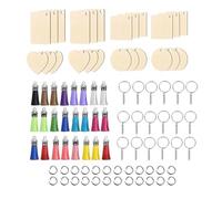 Vxcvzv 96 Pcs Wooden Keyring Blanks, Wooden Key Ring Blanks Including 24 Wood Keyring Blanks, 24 Hanging Ring，24 Chain Key Rings, 24 Multicoloured Tassels, DIY Personalized Key Rings for Crafting