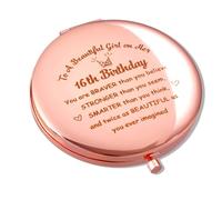 Vxcvzv Birthday Gifts for Women, 1Pcs Compact Pocket Makeup Mirror for Birthday Gifts, Funny Birthday Gifts for Friends Girl Women (16th Rose Gold)
