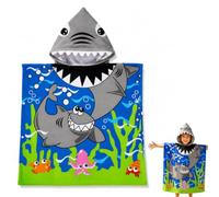 Vxcvzv Hooded Towel for Kids Microfiber Cute Print Poncho Towel Quick Dry Swimming Towels Beach Wrap for Boys Girls Suitable Height 115-150cm (Blue-grey Shark, Medium)