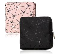 Vxcvzv Sanitary Pad Storage Bag 2 Pack Waterproof PU First Period Bags for Teens Holds 5-8 Pads Small Zipper Pouch Black Pink