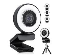 VXDEFP HD Webcam 4k 30fps With Adjustable Ring Light And Microphone, Autofocus Webcam With Privacy Cover For Conferencing, Live Streaming, Recording